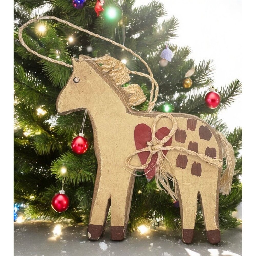 Handcrafted Wooden Horse Christmas Ornament Carmel Valley Rustick Folk Art
